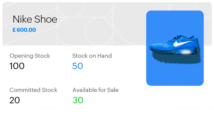 Inventory management dashboard displays stock details of a particular product