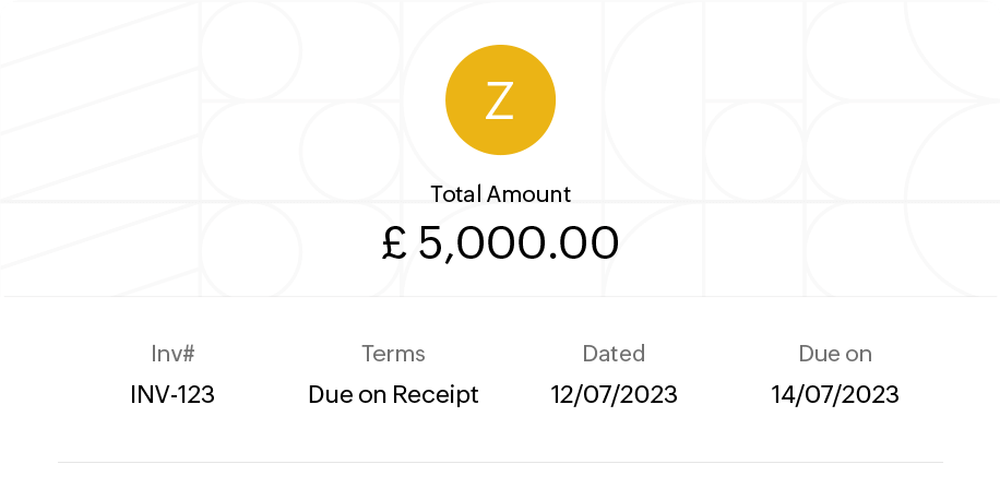 Illustration of a sample invoice with essential details like amount, invoice date, due date etc.  