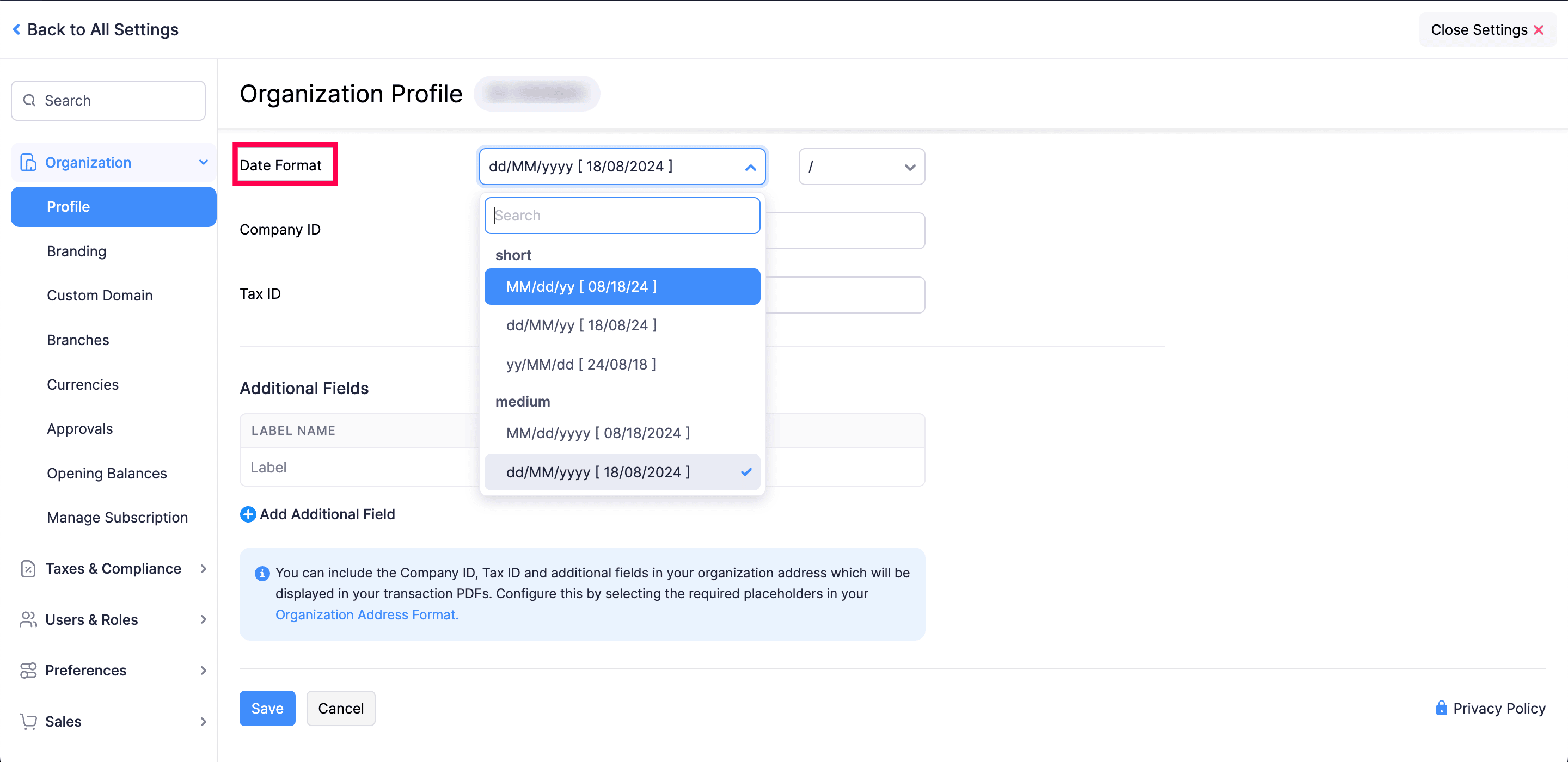 Changing date format