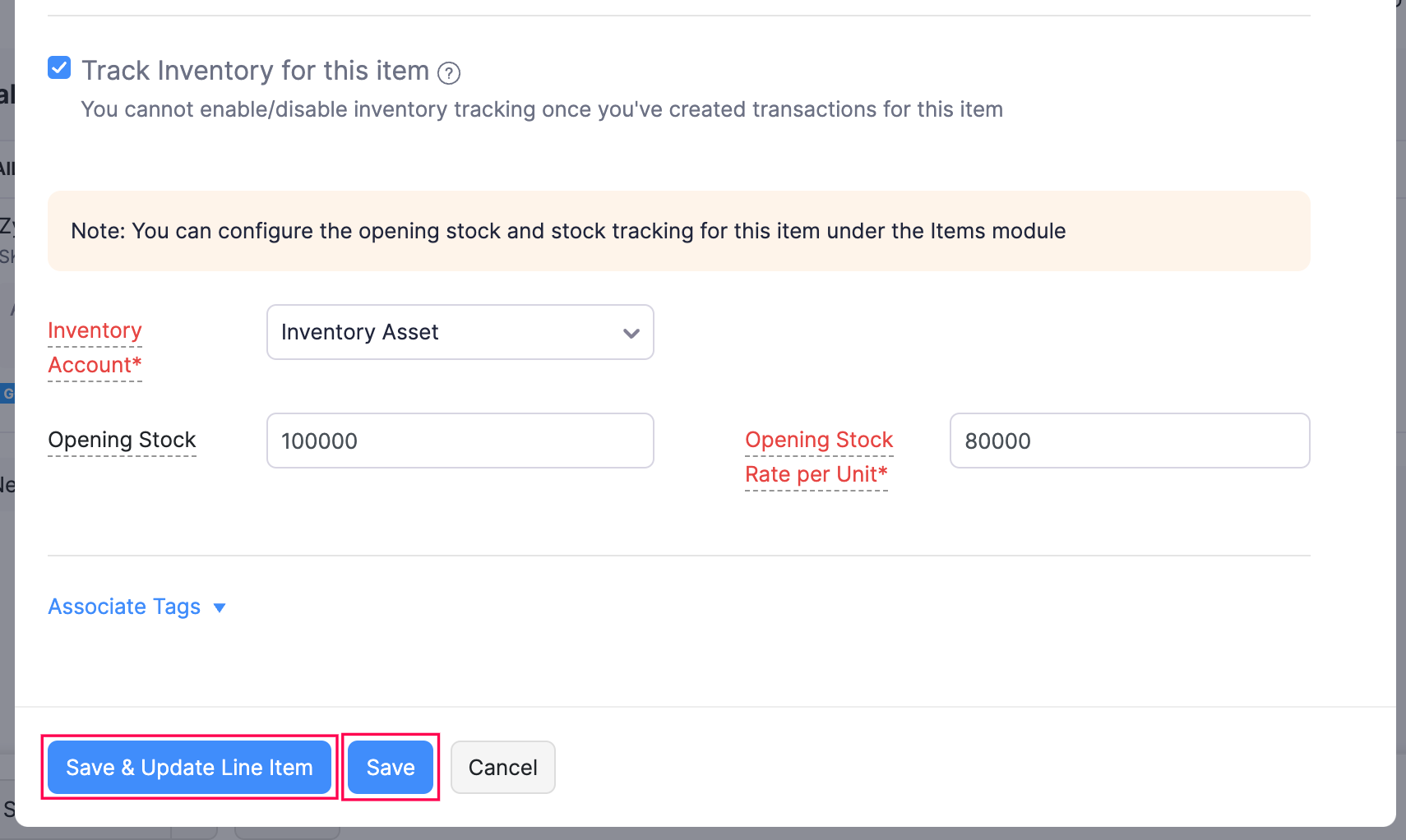 Save the item details that were edited from within a sales order in Zoho Books