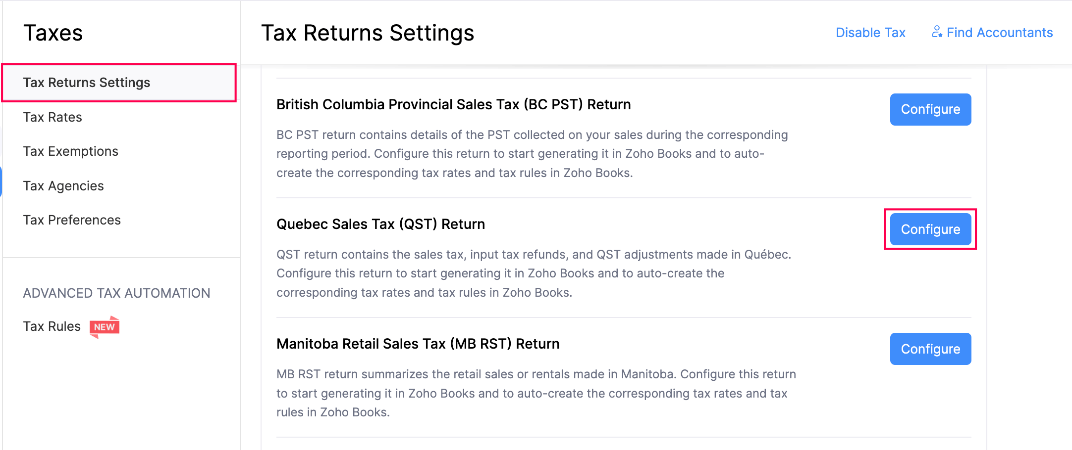 Setting Up Tax Returns