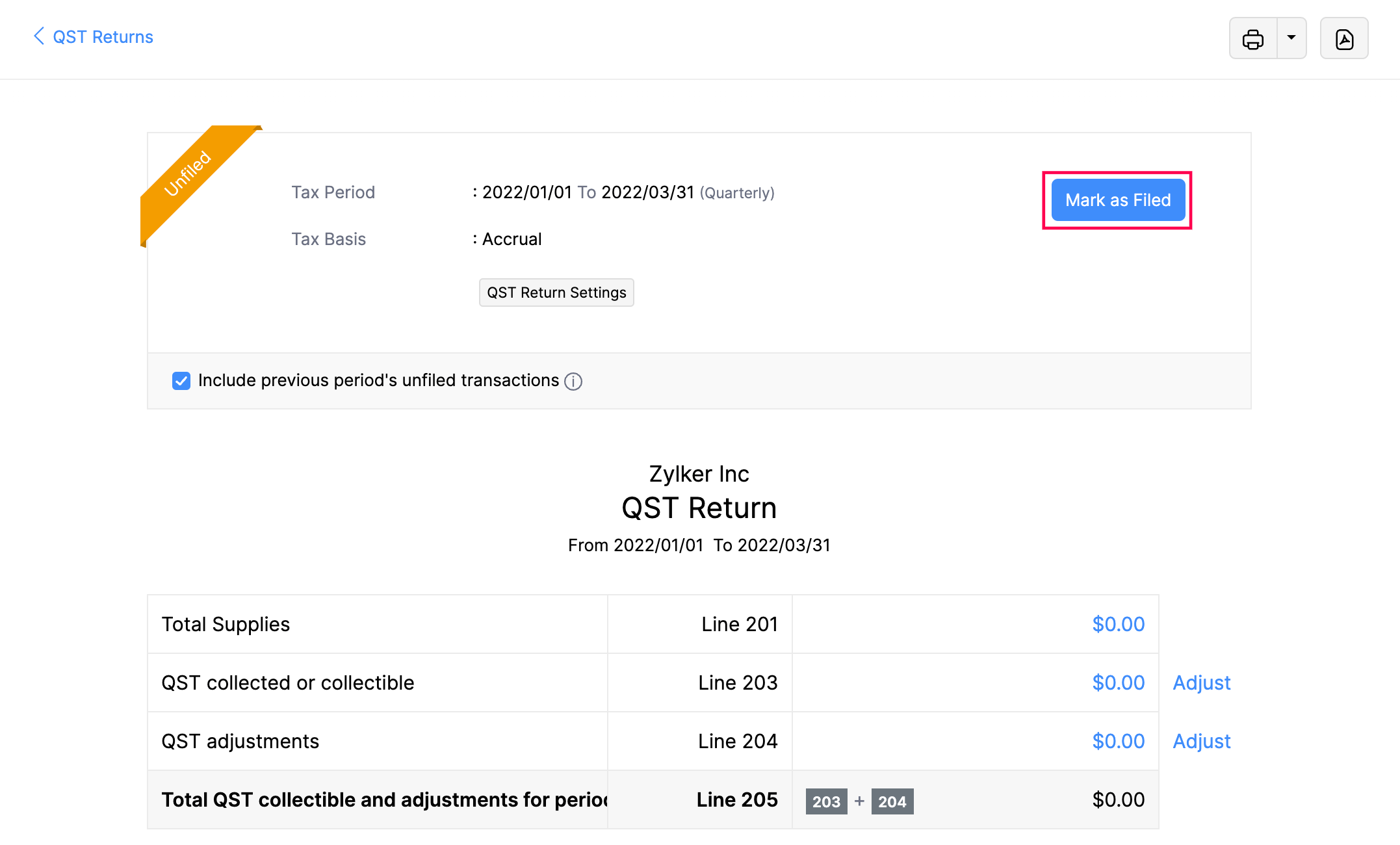 Mark Tax Return as Filed