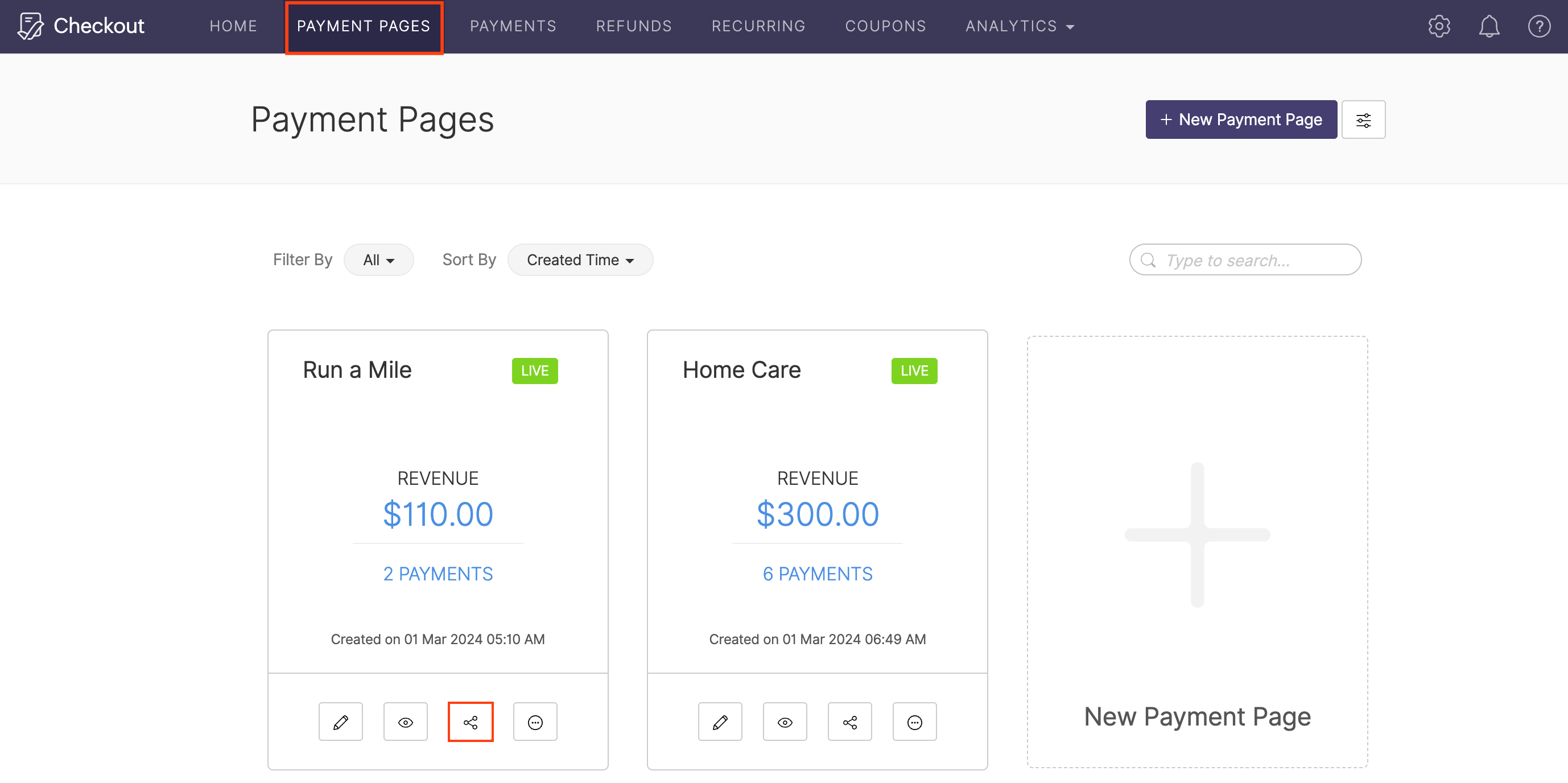 Share payment page