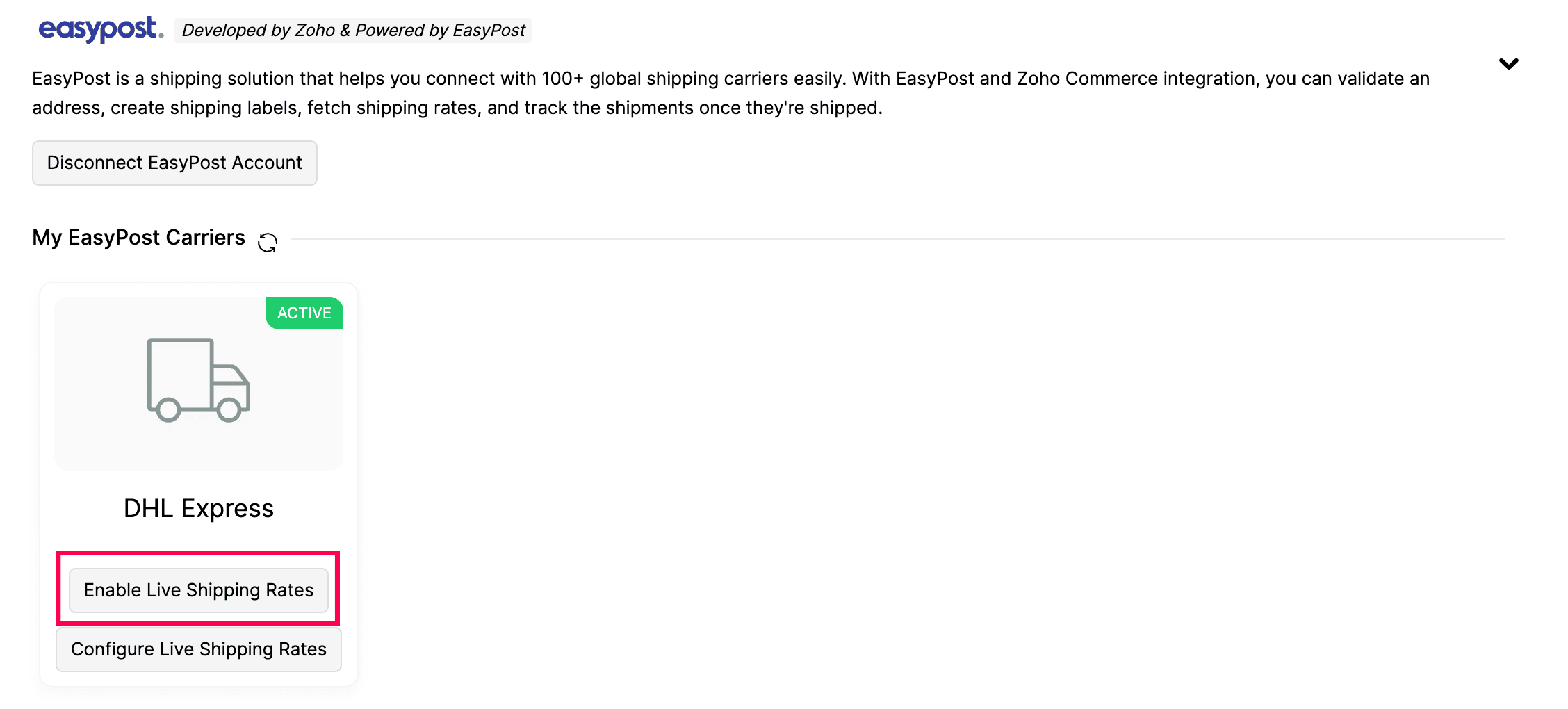 Enable Live Shipping