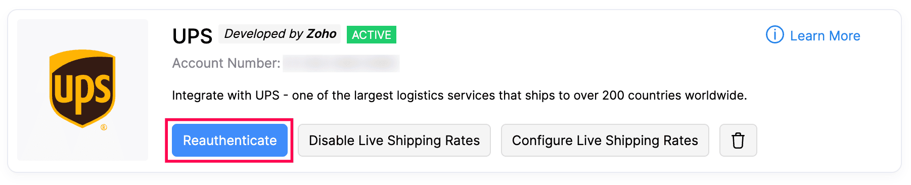 Reauthenticate UPS Integration