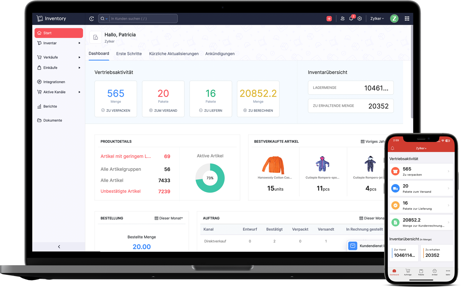 Zoho Inventory-Dashboard | Desktop und Mobilgeräte