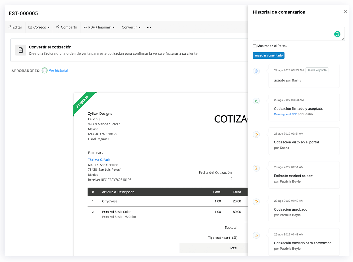 Negociar cotización - Aplicación de cotización y facturas | Zoho Books