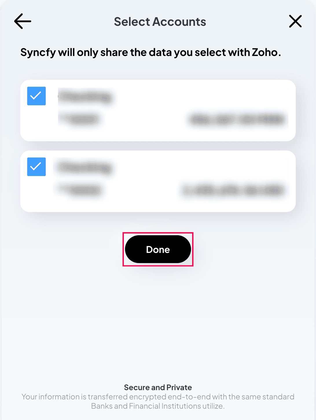 Syncfy Choose Bank Accounts