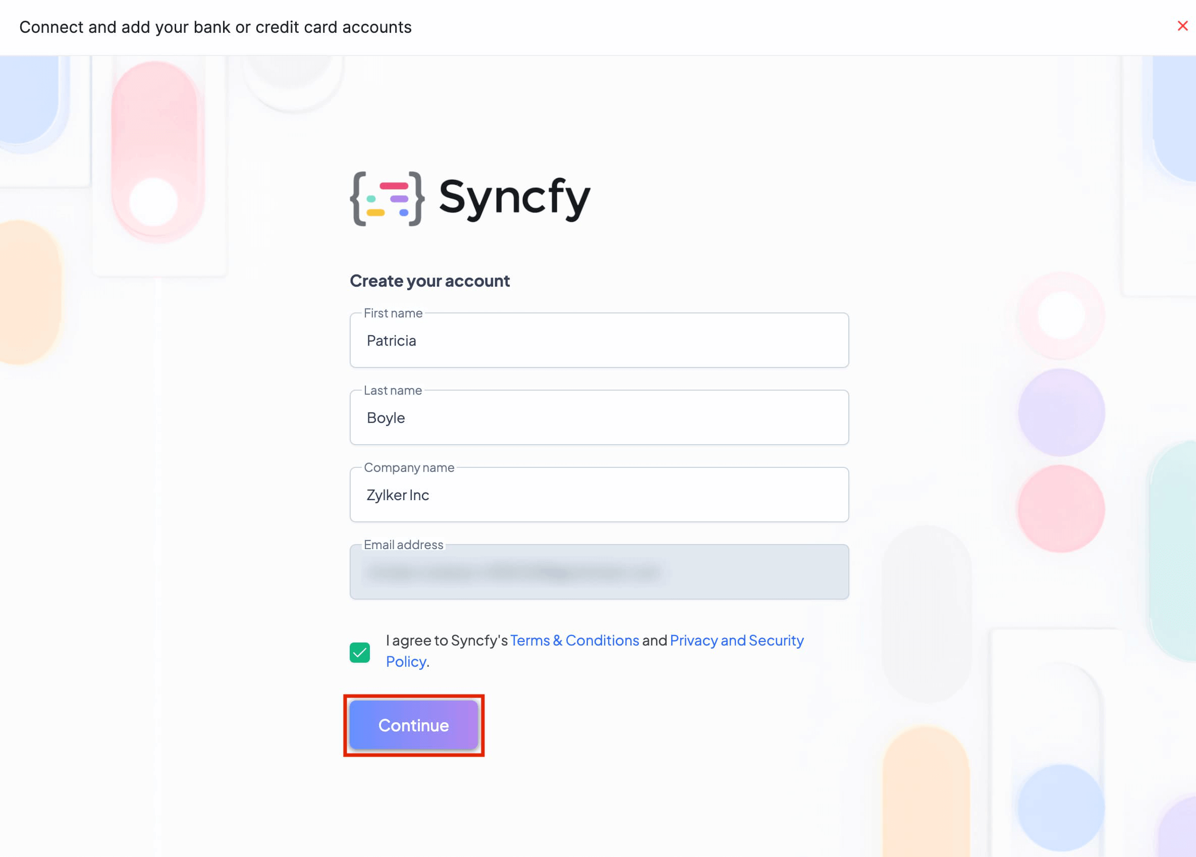 Syncfy Sign Up Information