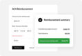 Reimbursement summary screen showing ACH reimbursement amount and approval details for faster staff payouts.