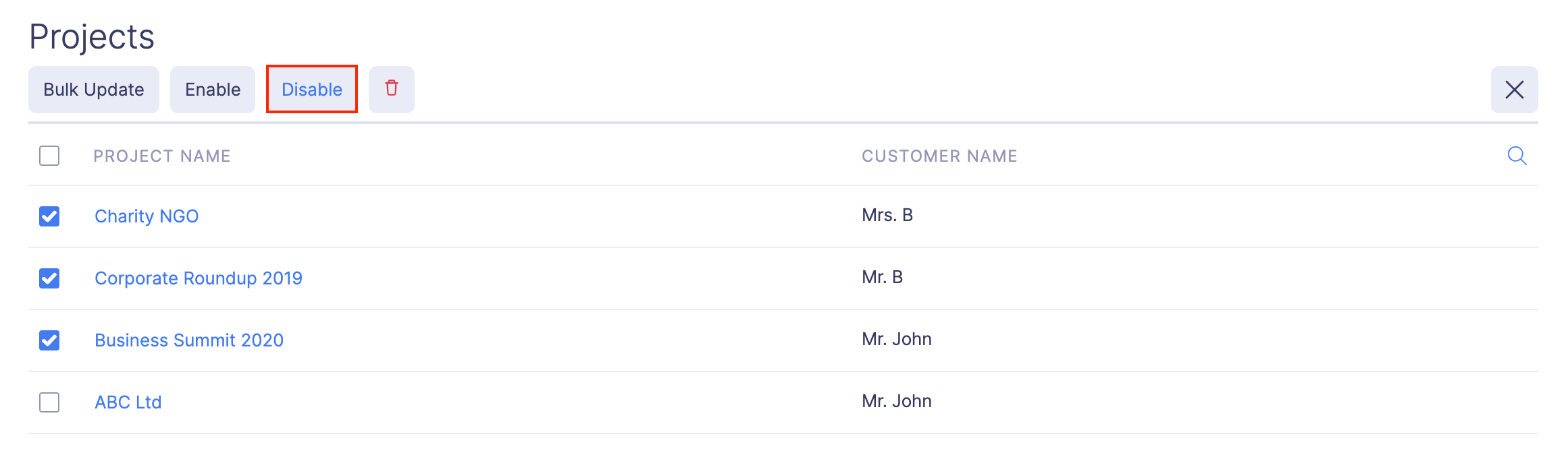 Mark a Project as Inactive