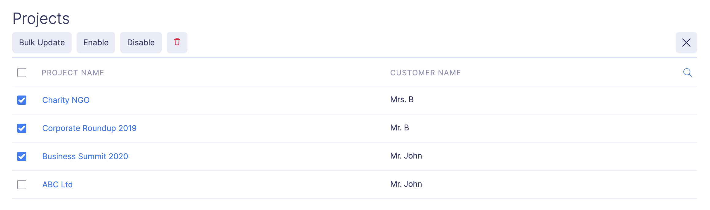 Mark a Project as Inactive