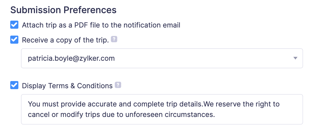 Trip Submission Preferences