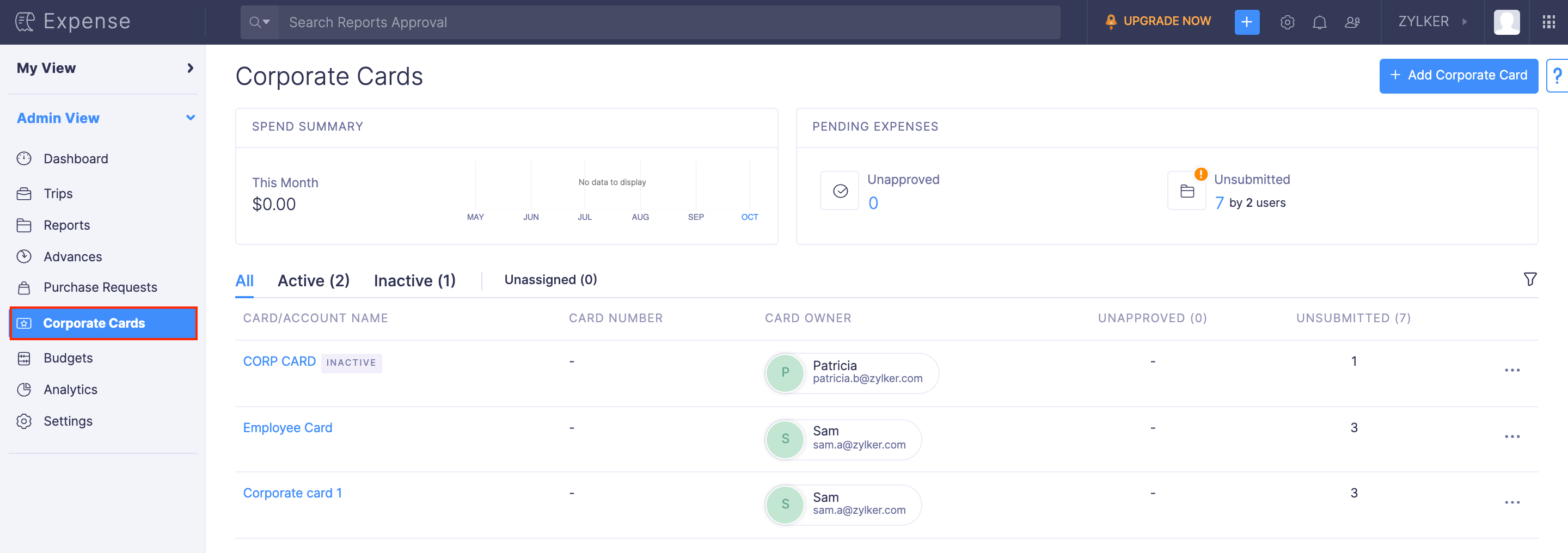 Corporate Card Dashboard