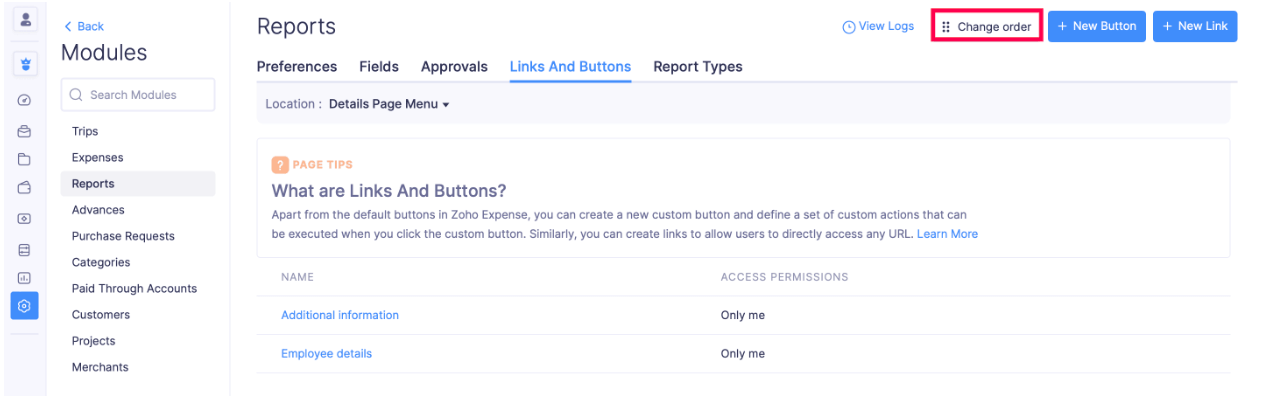 Change Order of the custom button