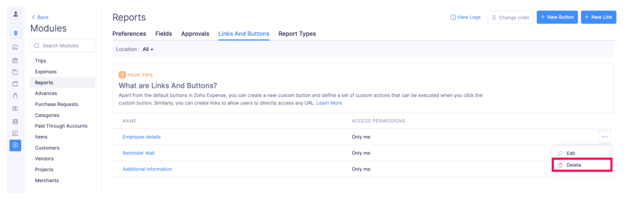 Delete Custom Buttons