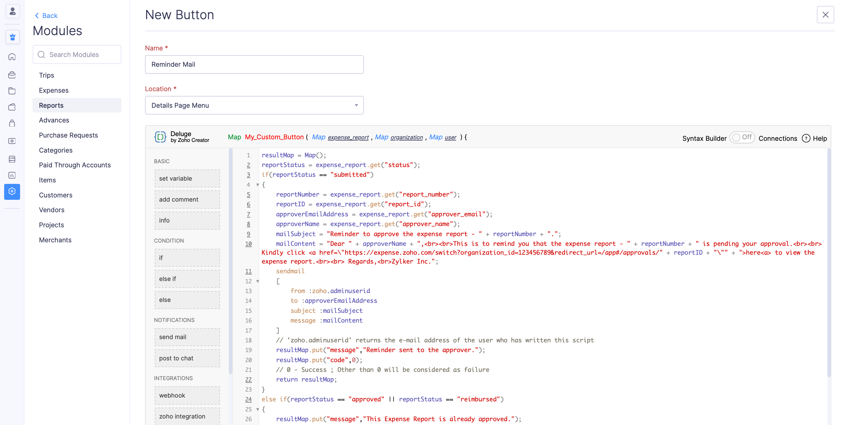 Configure the custom button