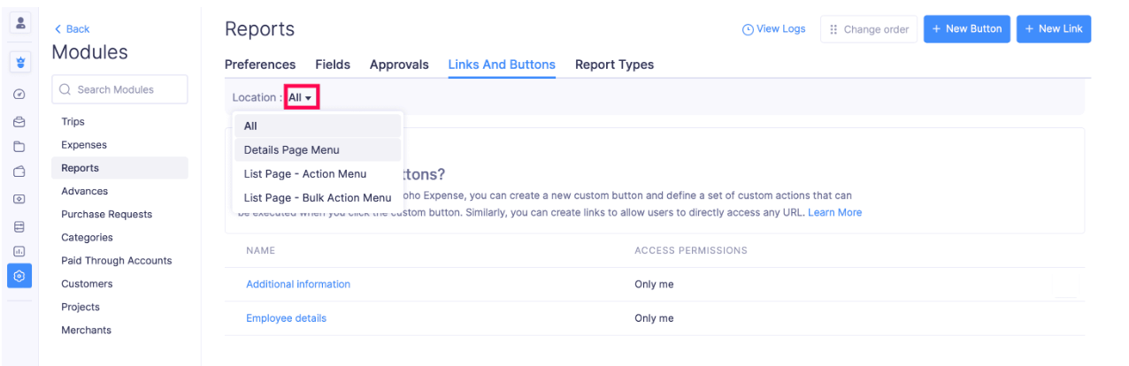 Change Location from All