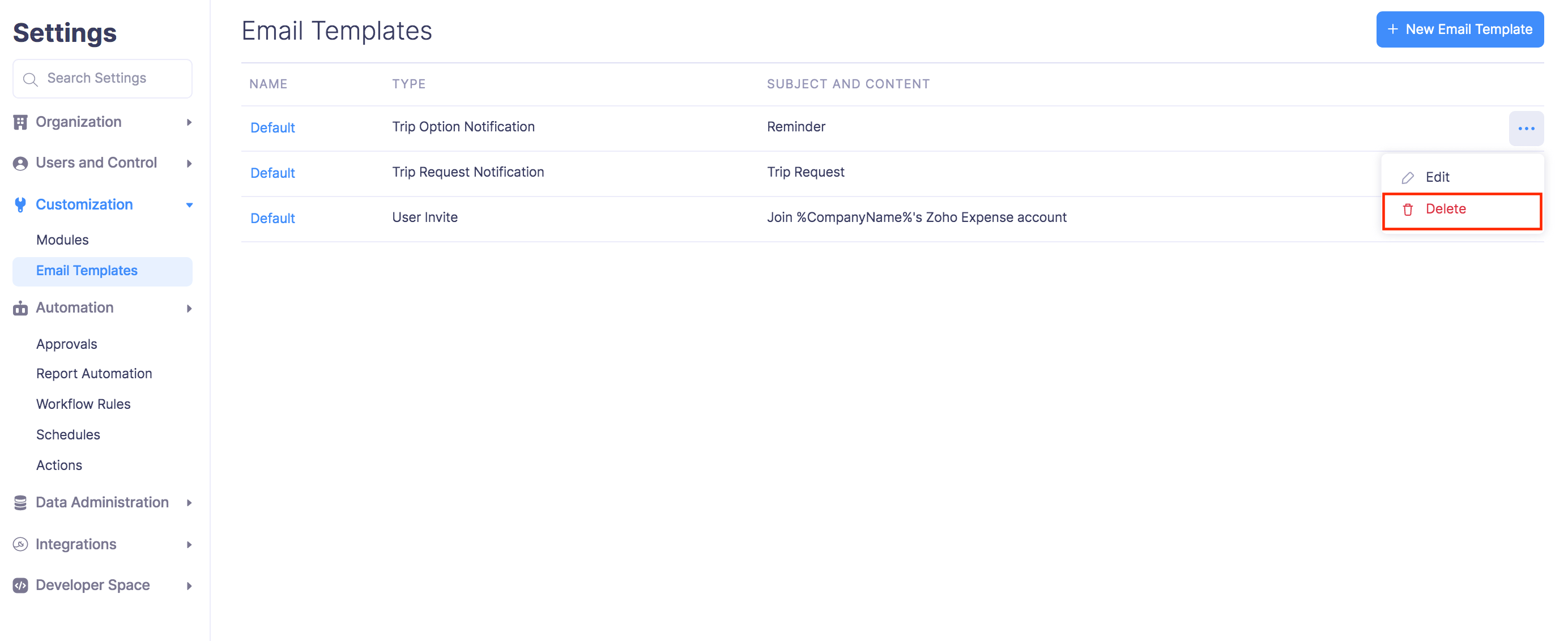 Delete Email Template