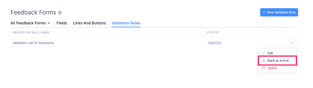 Mark Validation Rule as Active