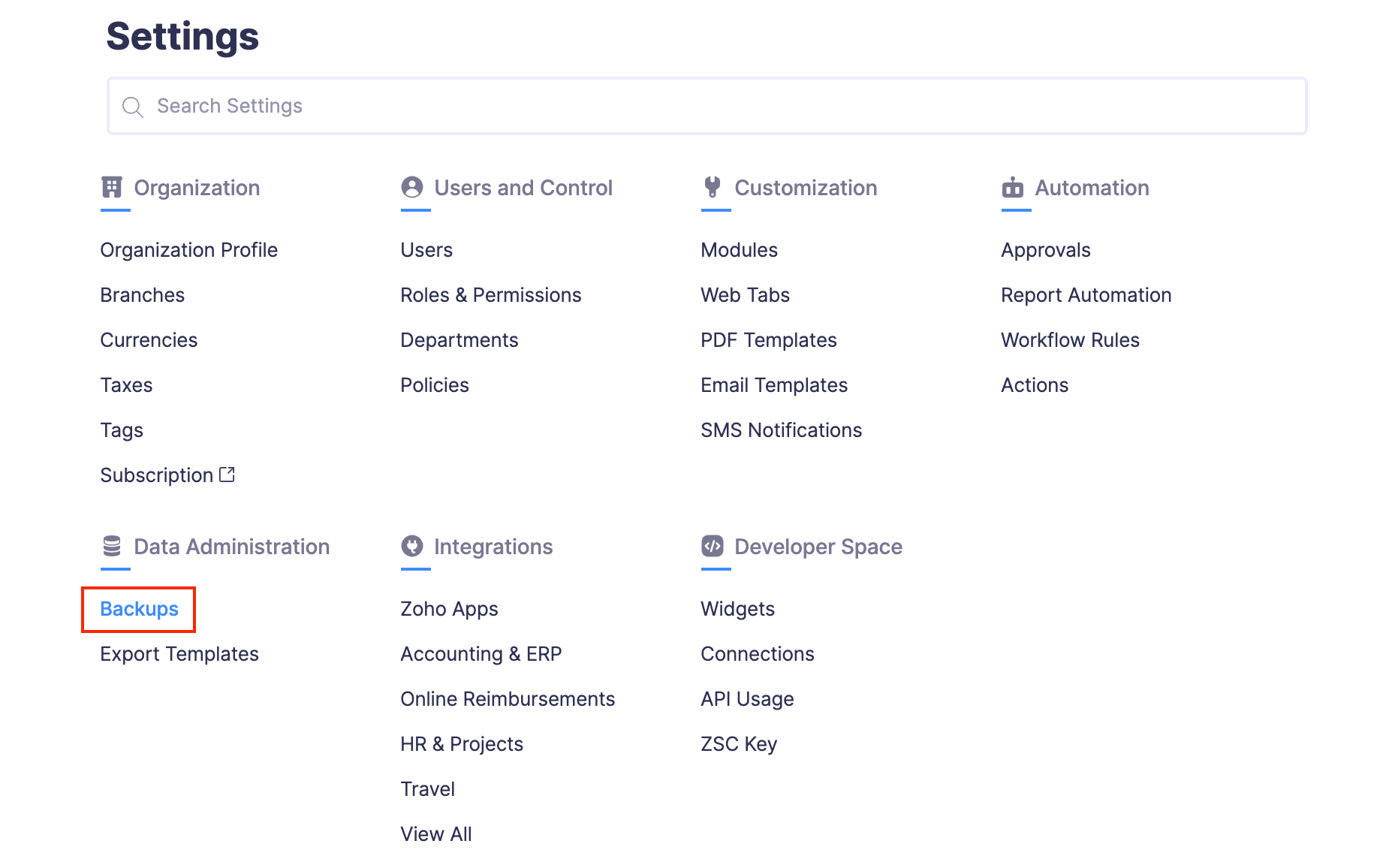 Backup Organizational Data