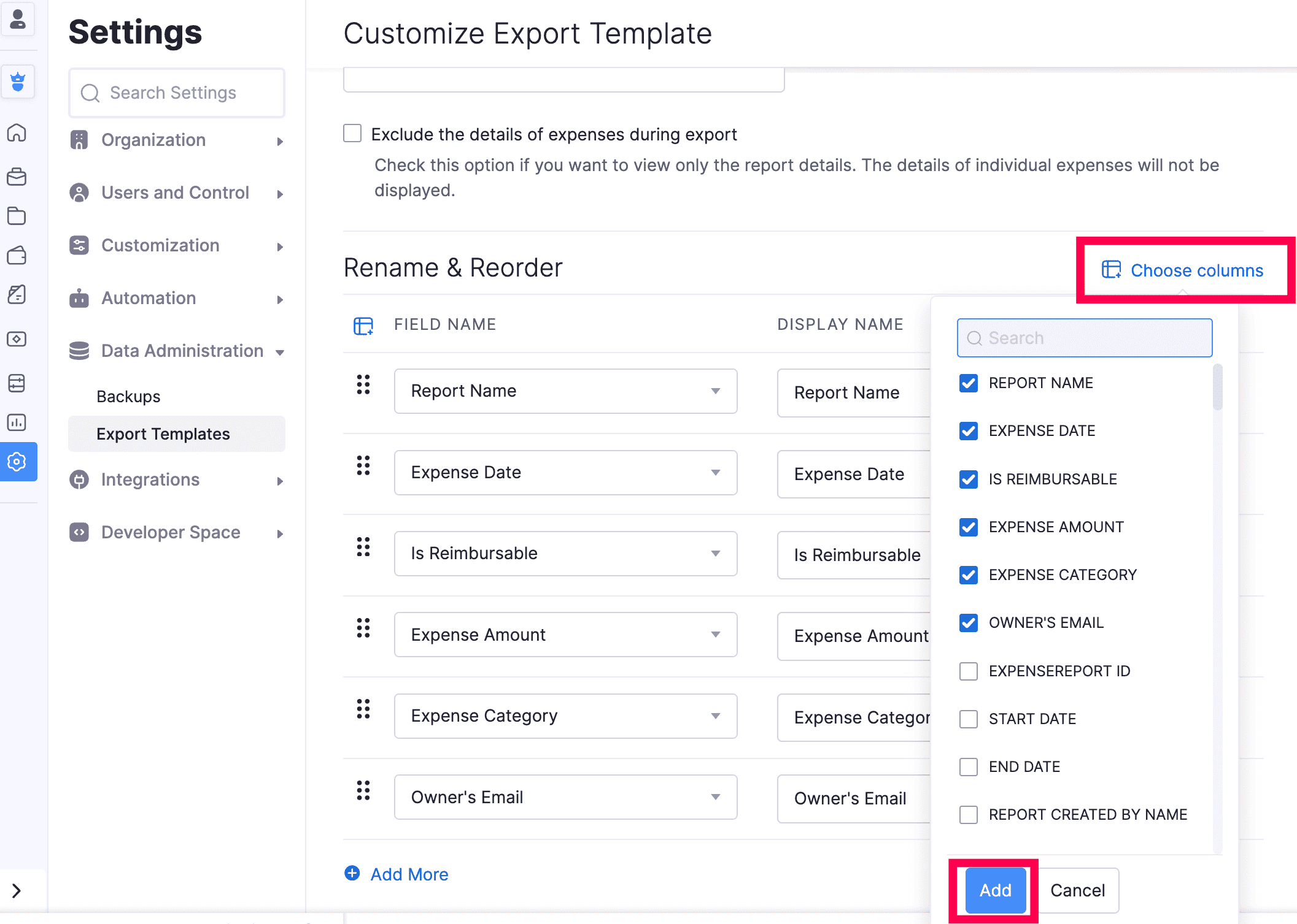 Export Templates