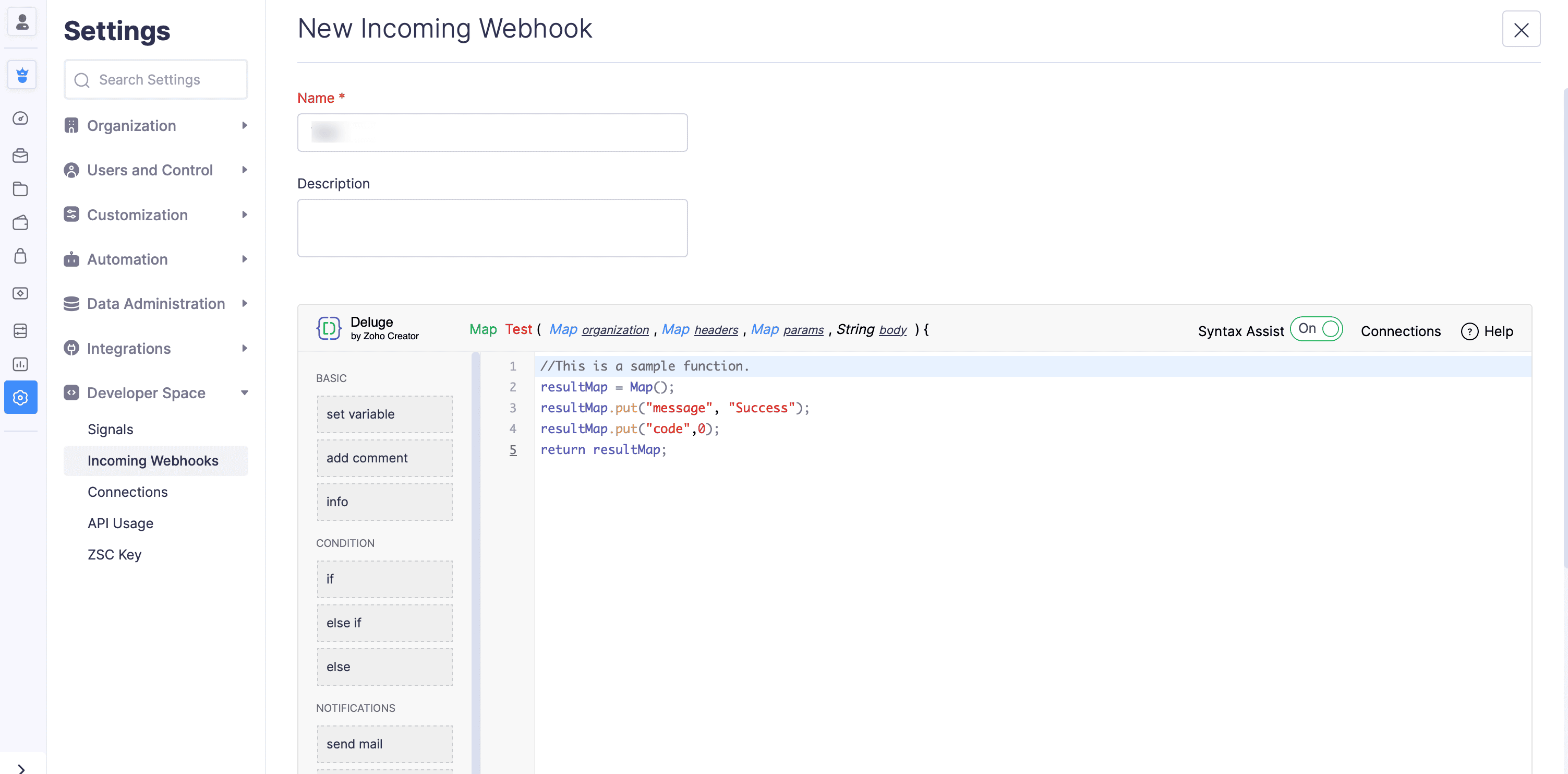 New Incoming Webhook
