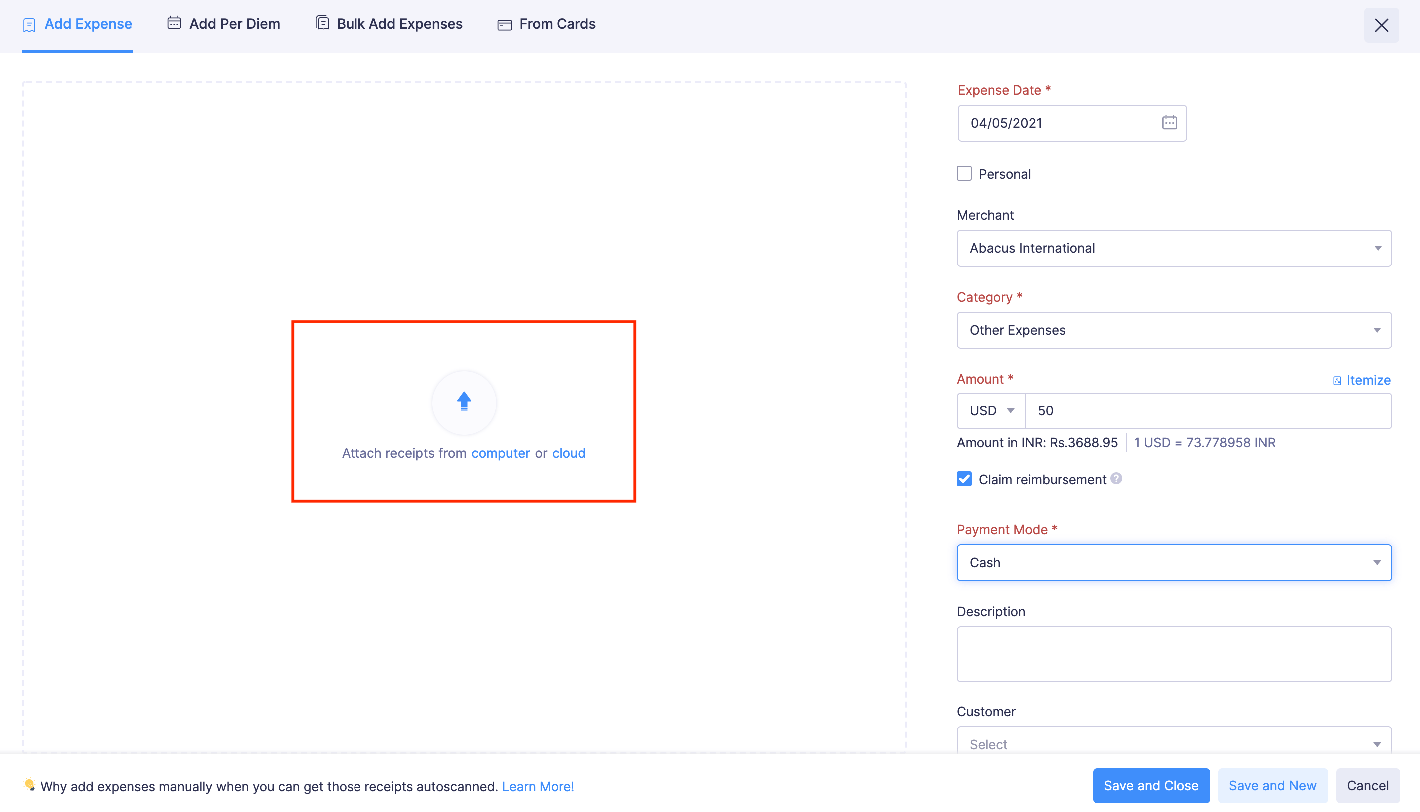 Attach Multiple Receipts to an Expense