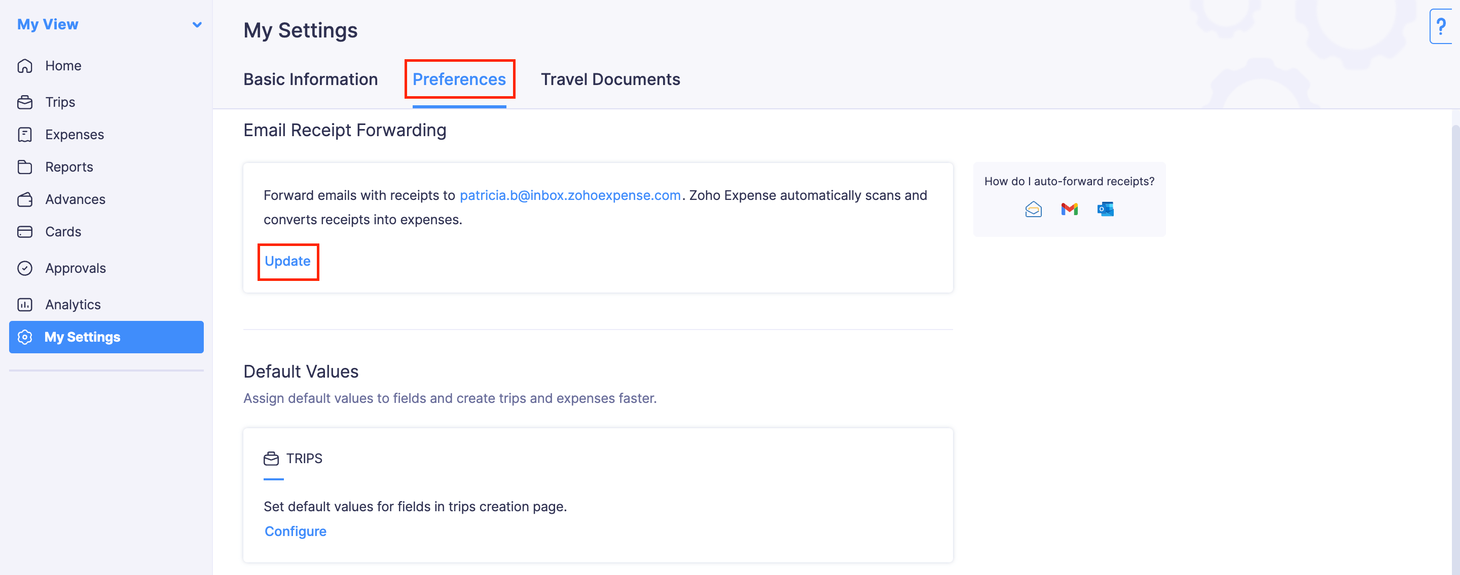 Receipt Forwarding Email Address