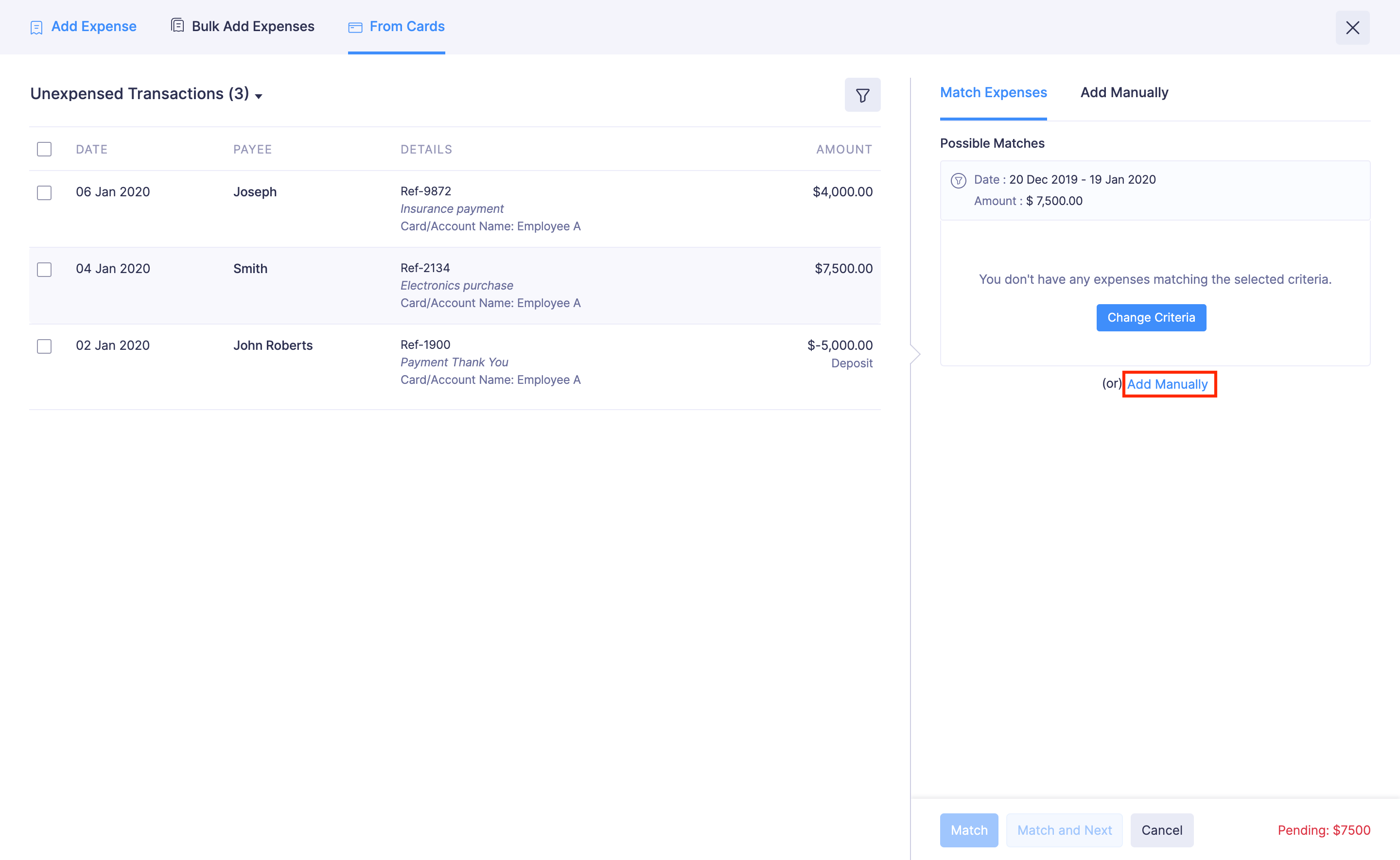 Create Expenses from Card Statements