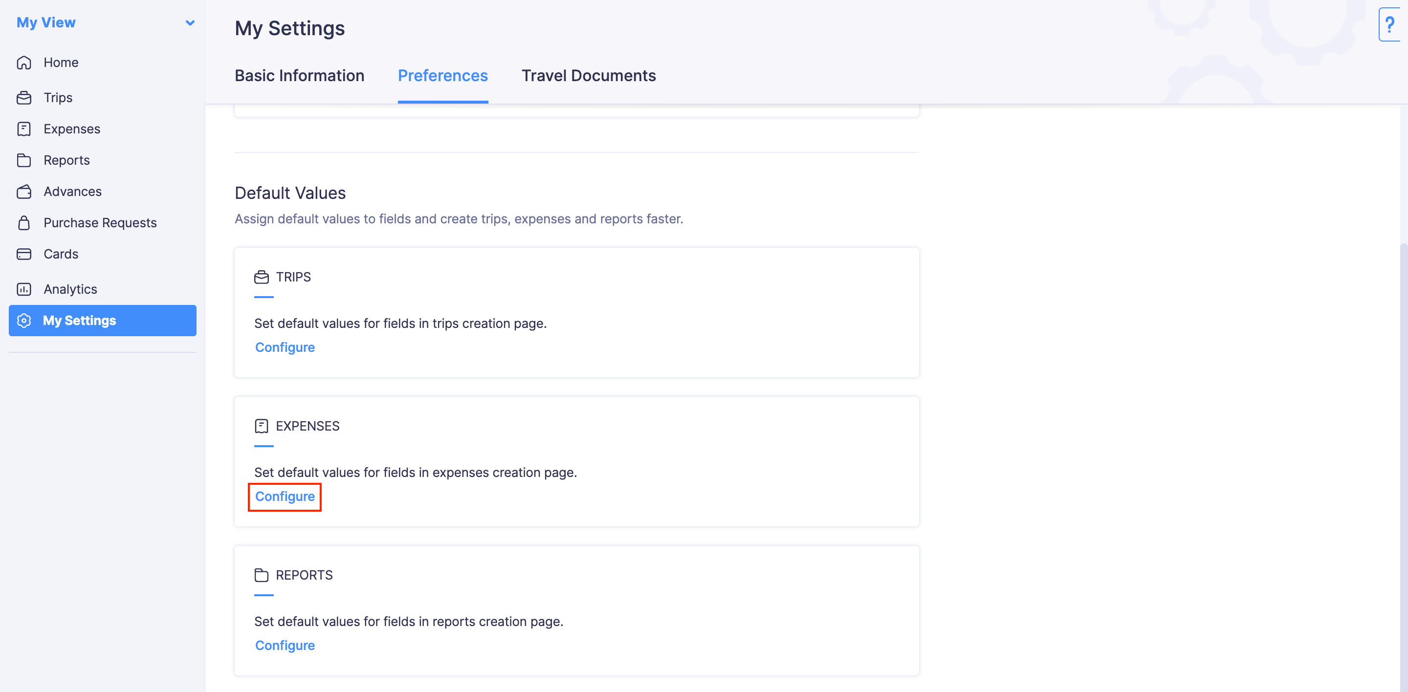 Set Expense Default Values