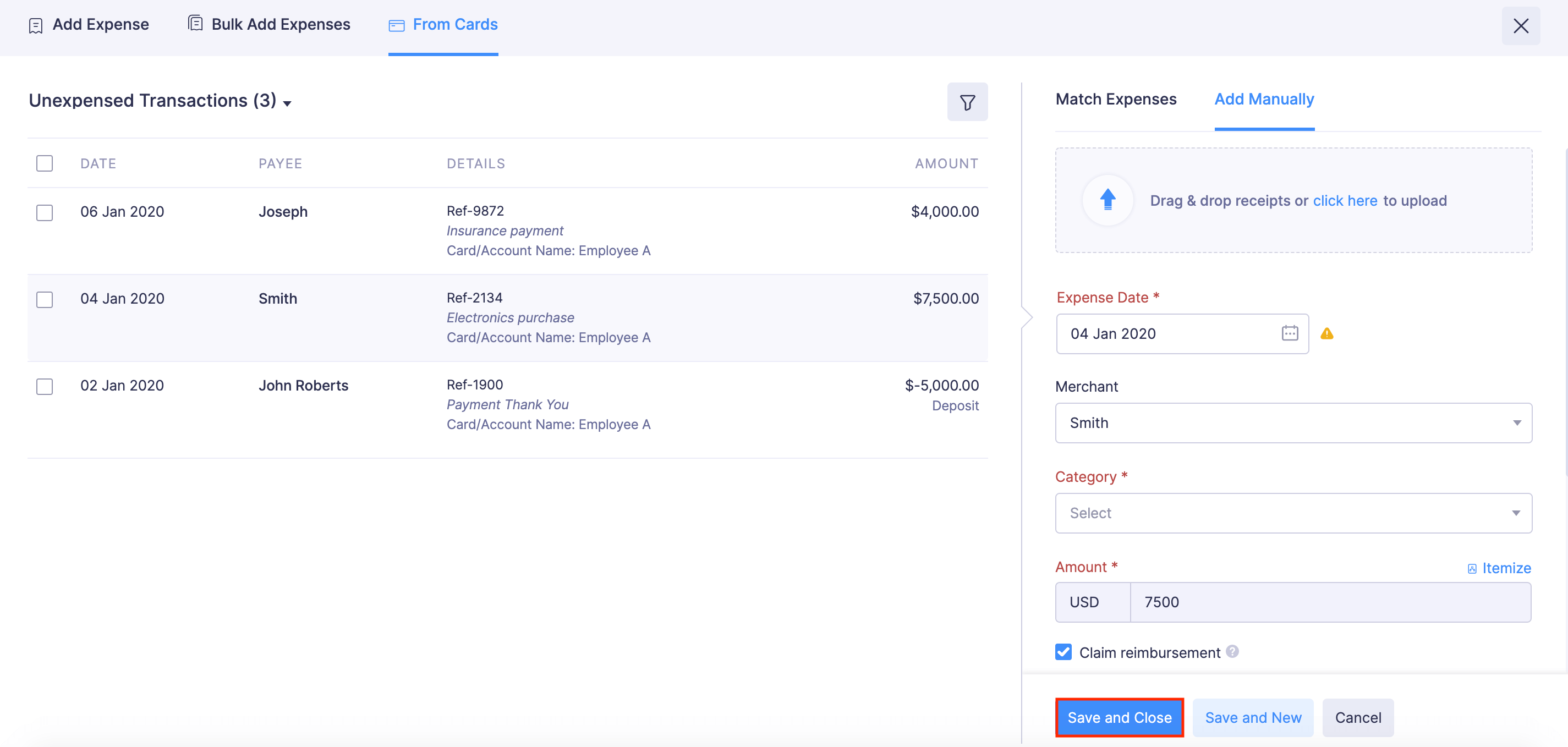 Create Expenses from Card Statements