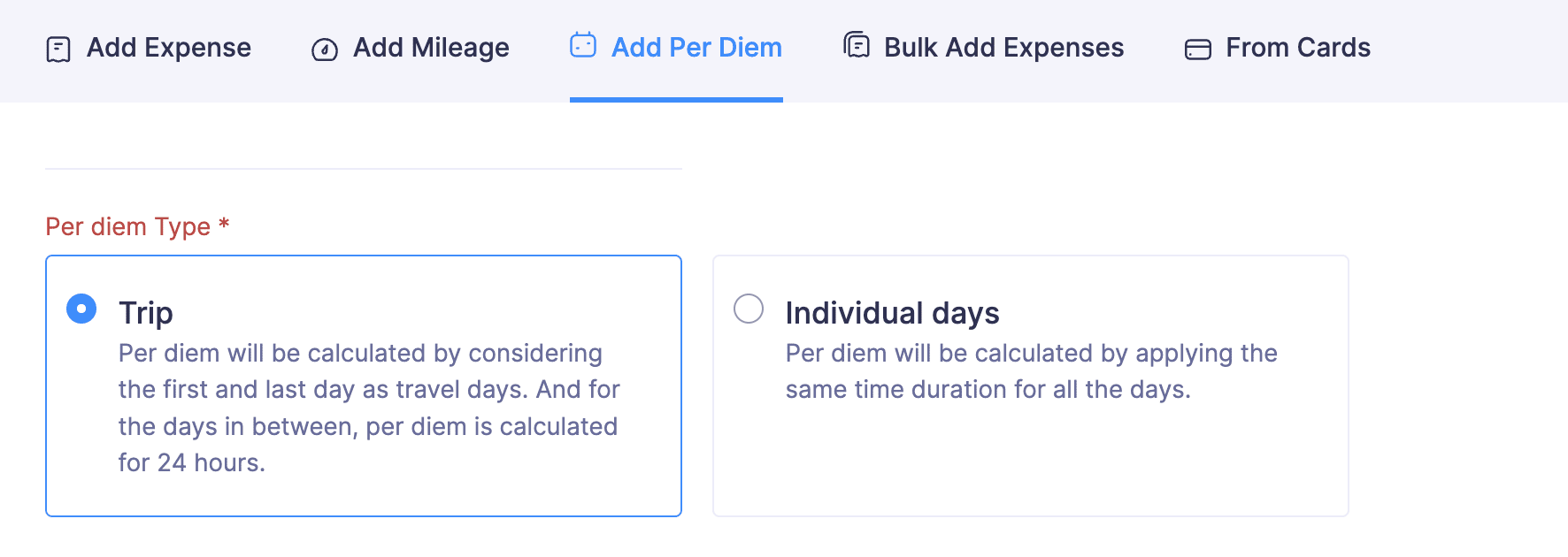 Select Per Diem Type