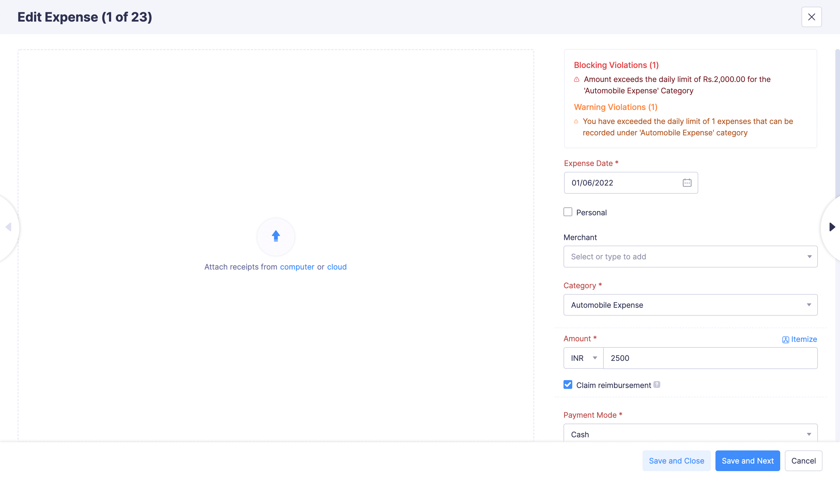Policy violations in Expenses