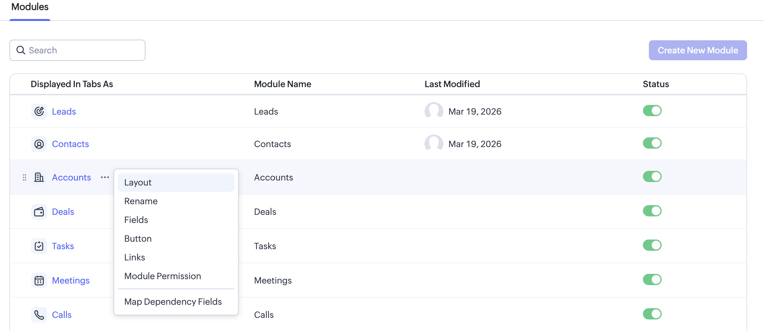 Edit module layouts in CRM