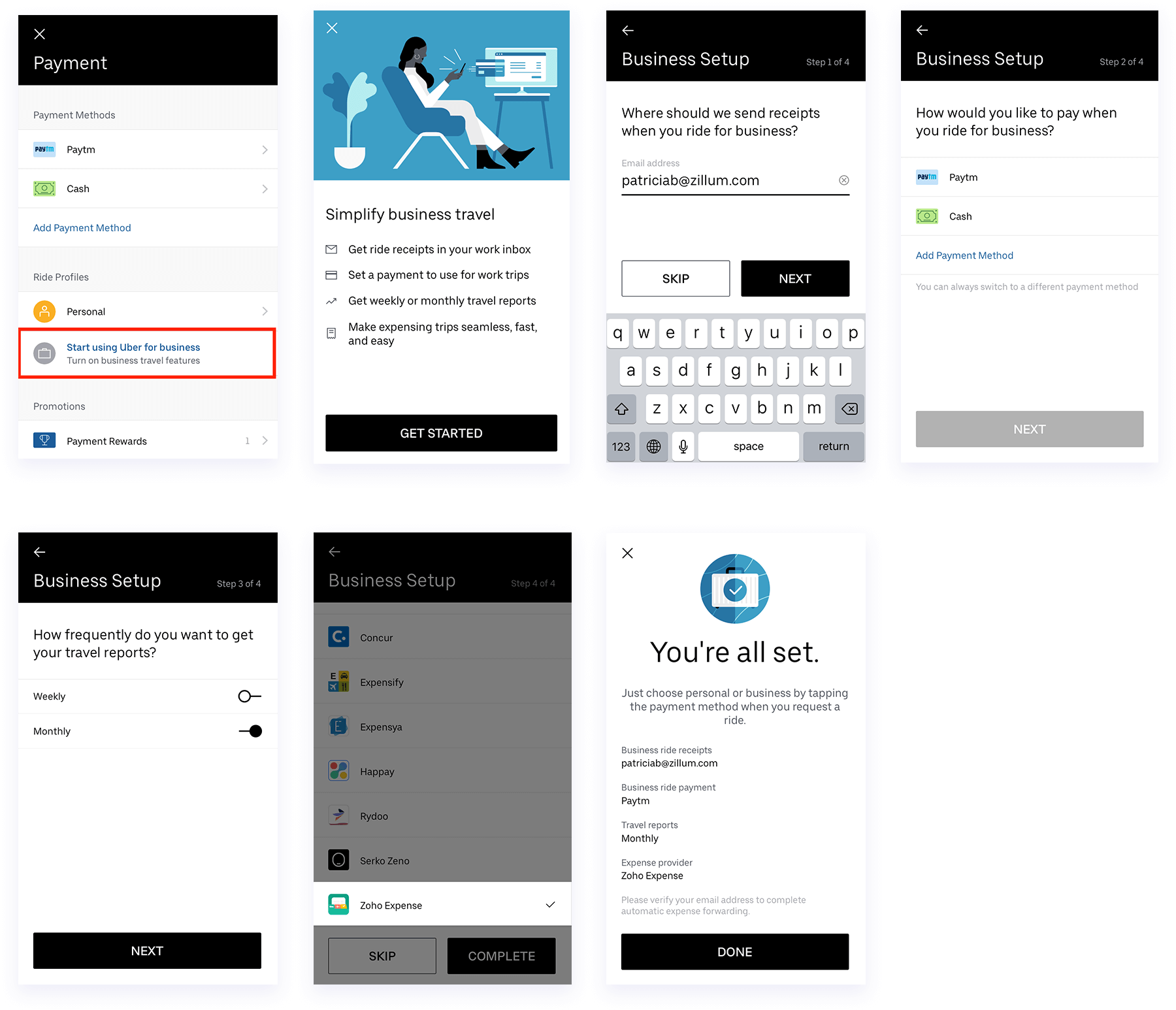 Setup of Uber for Business profile