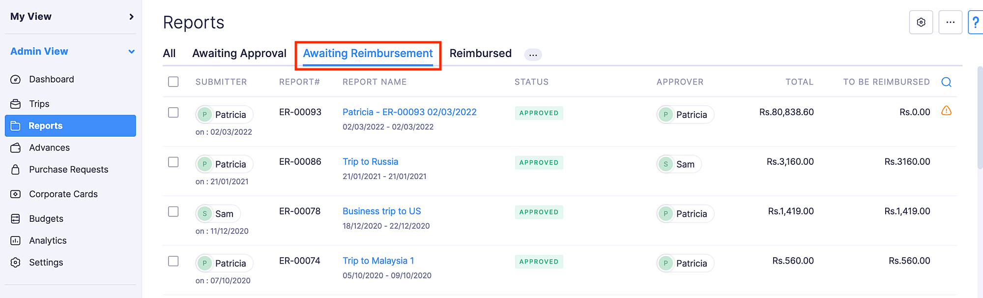 Reimburse Reports through HSBC