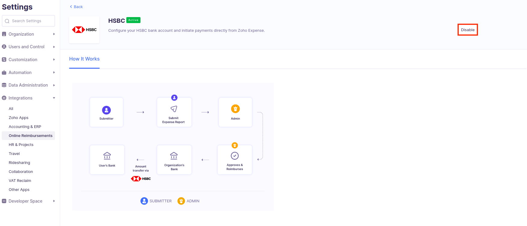 Disable the Integration