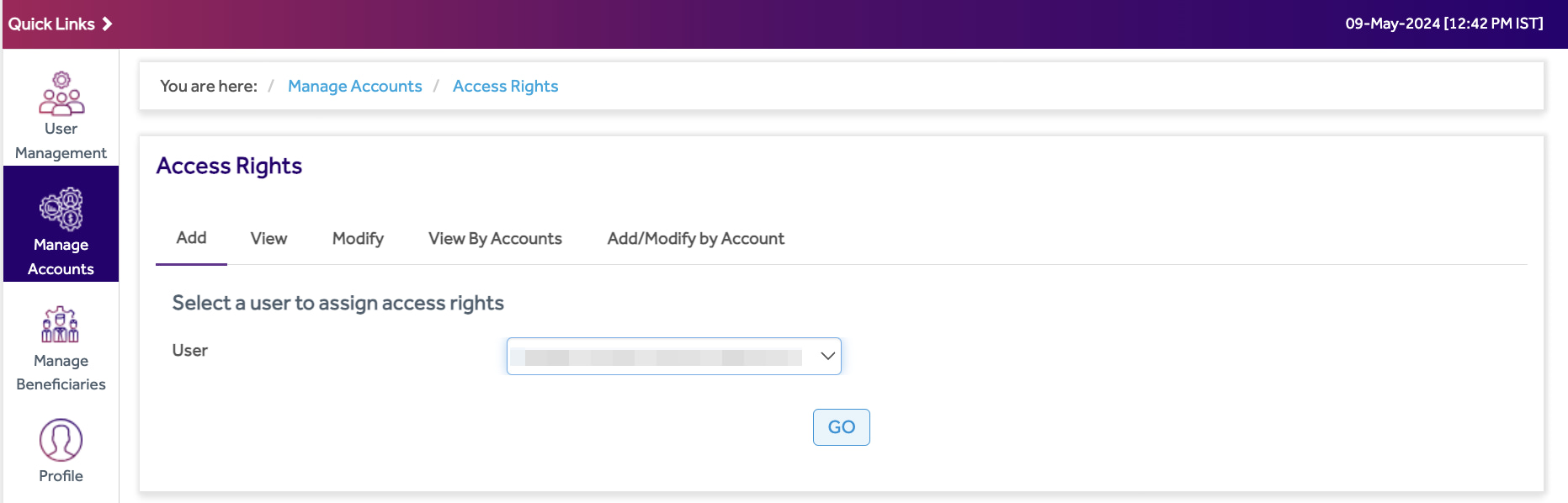 Select access rights