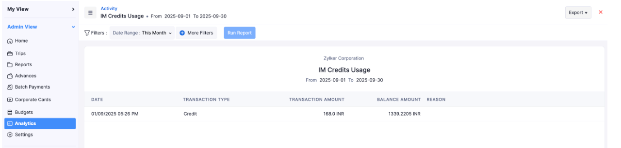 Im Credits usage report
