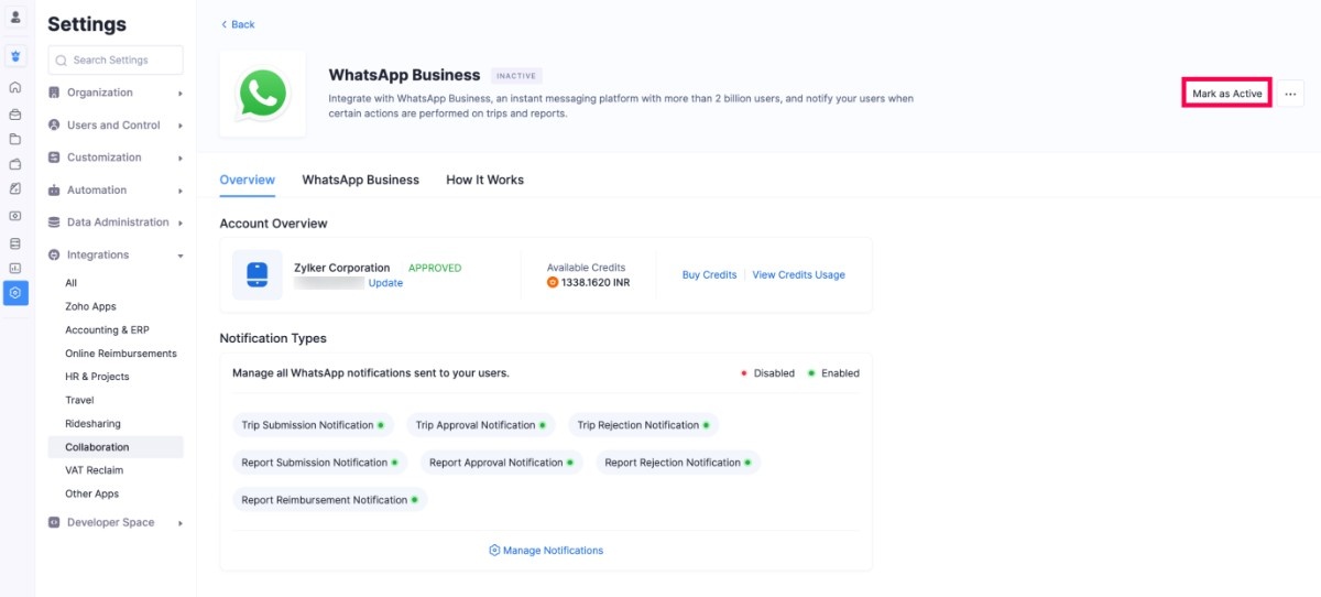 Mark WhatsApp Active