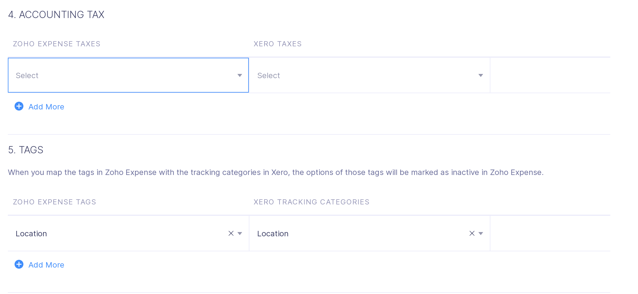 Mapping taxes and tracking categories