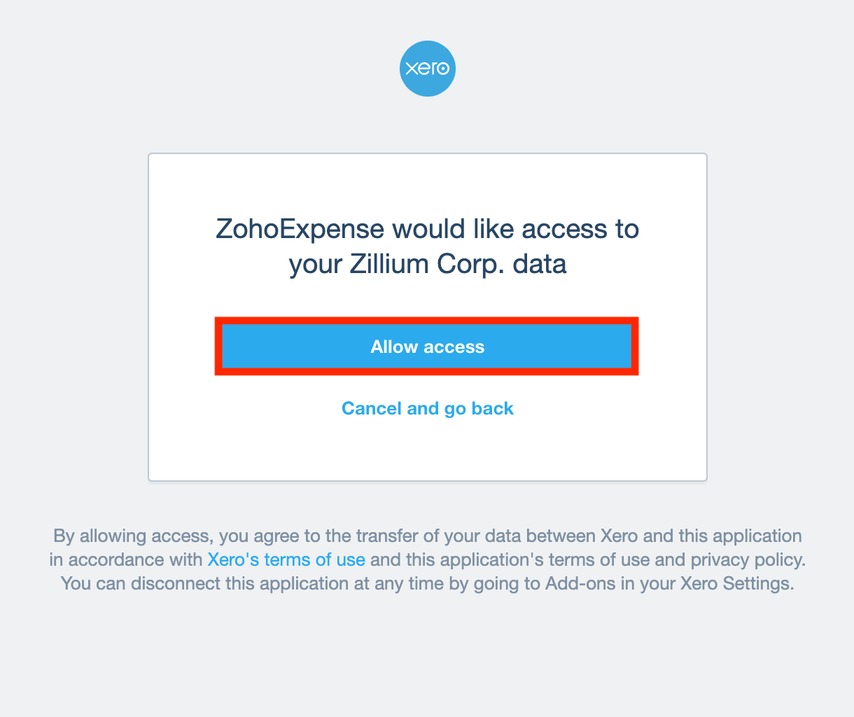 Allow Access to Xero