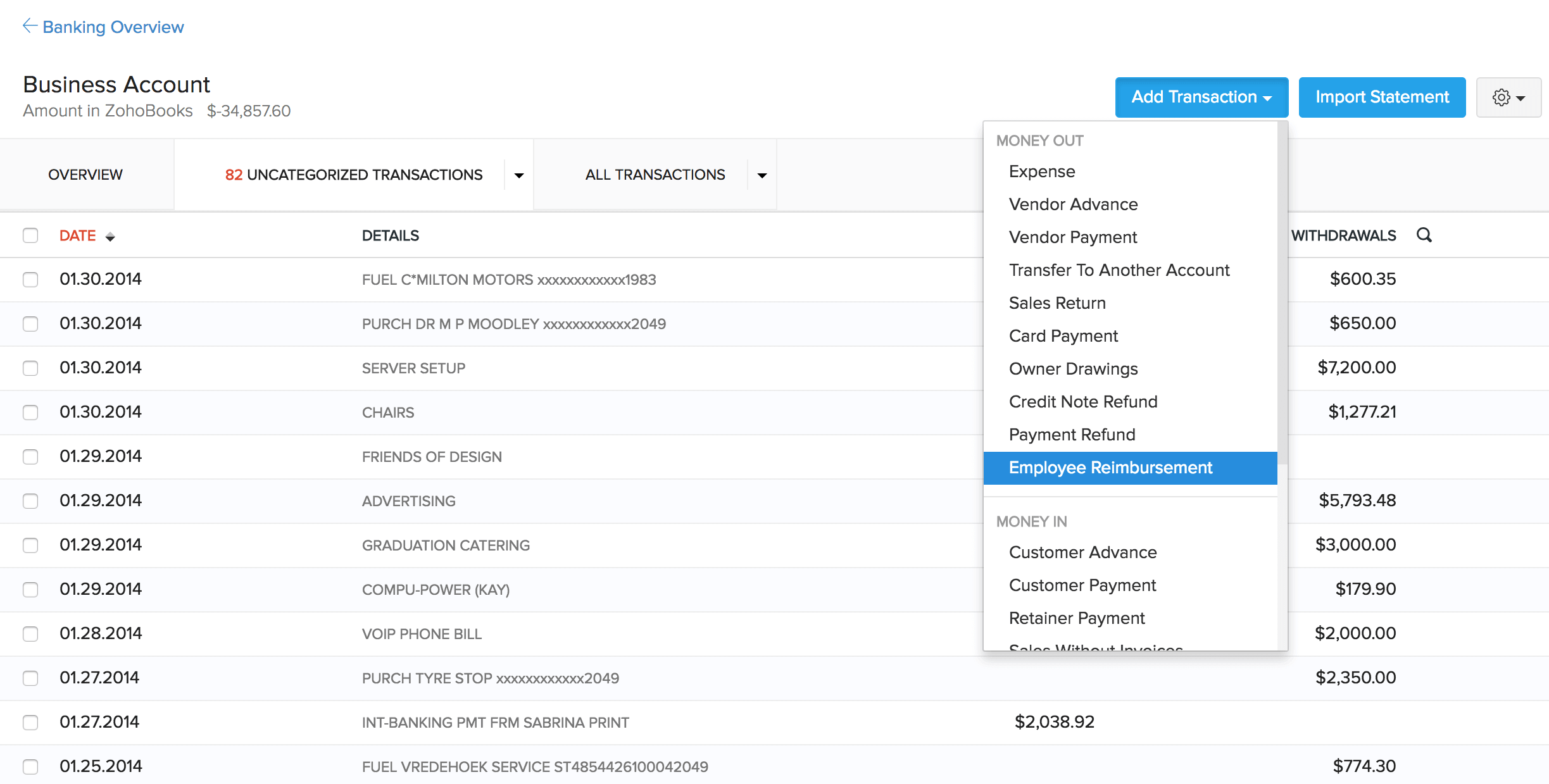 Recording reimbursements in Books