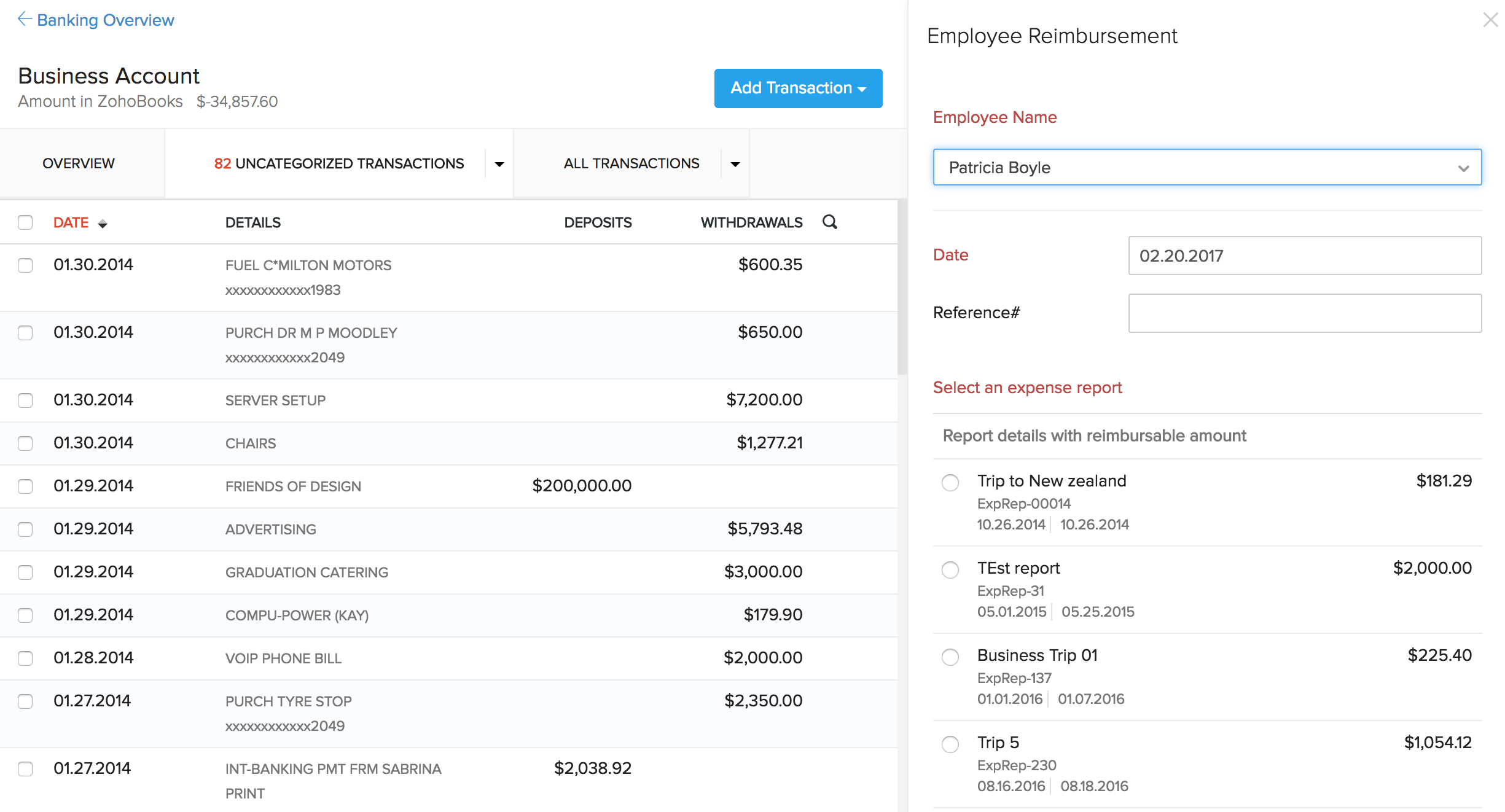 Employee reimbursements form in Books