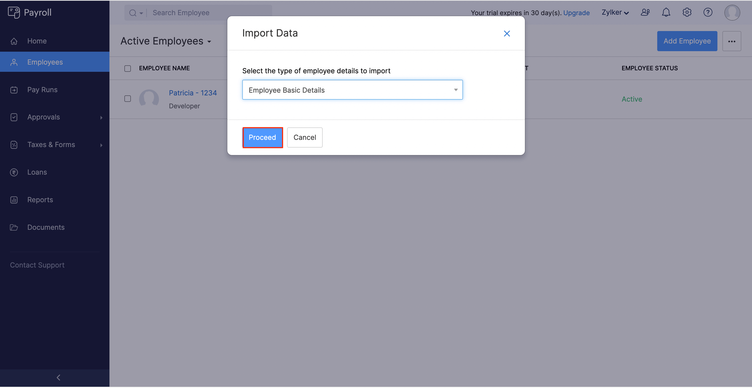 Add Users from Zoho Expense to Zoho Payroll