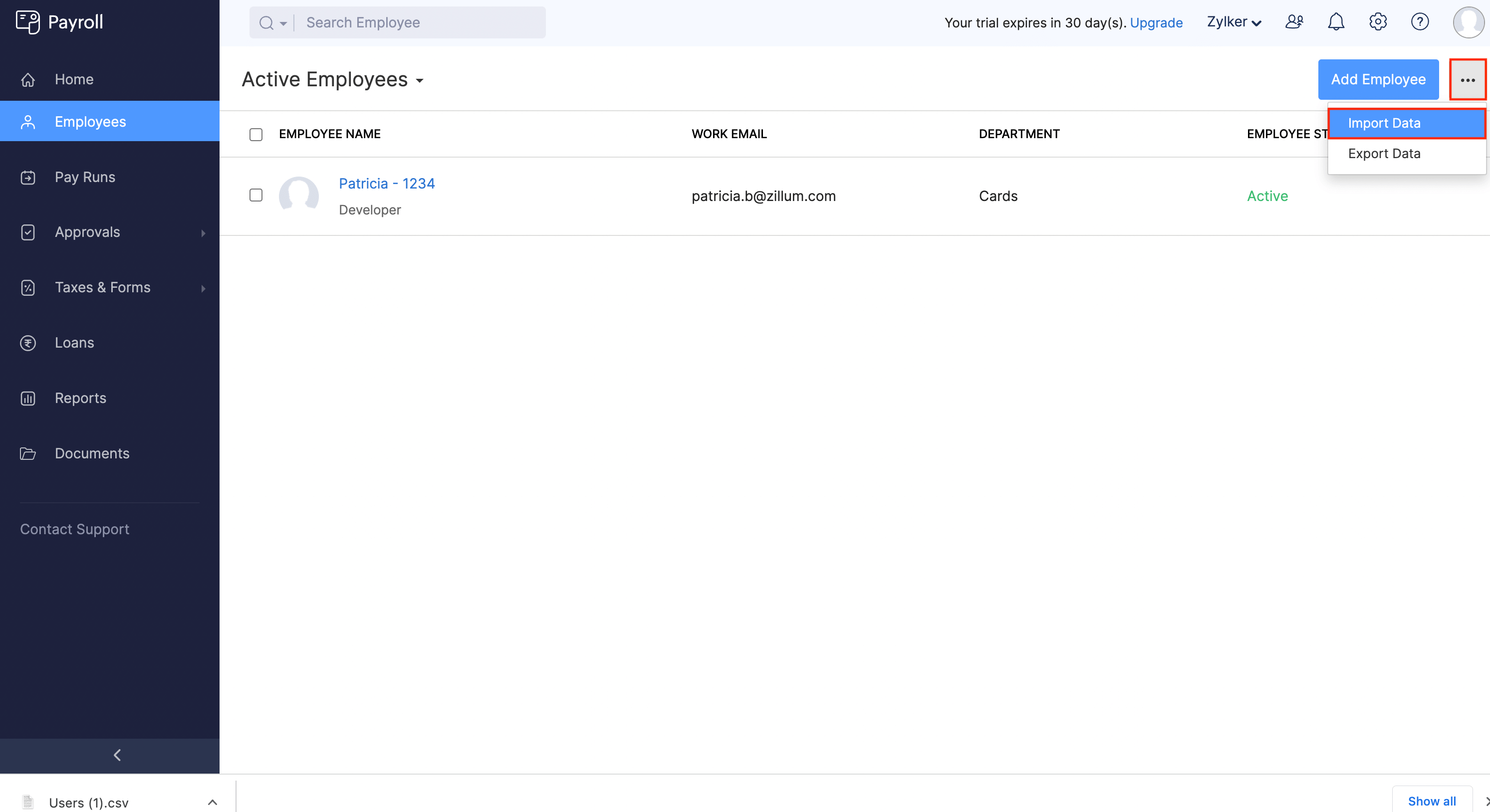 Add Users from Zoho Expense to Zoho Payroll