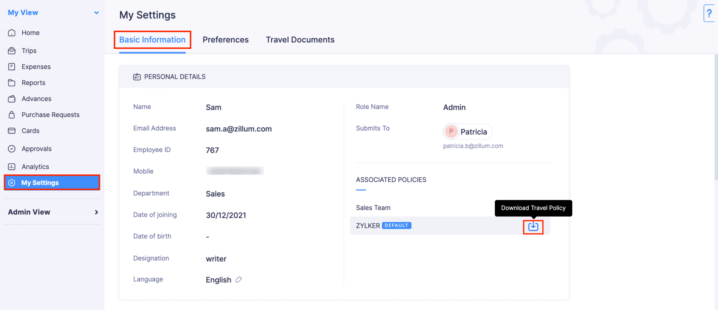 Upload Travel Policy
