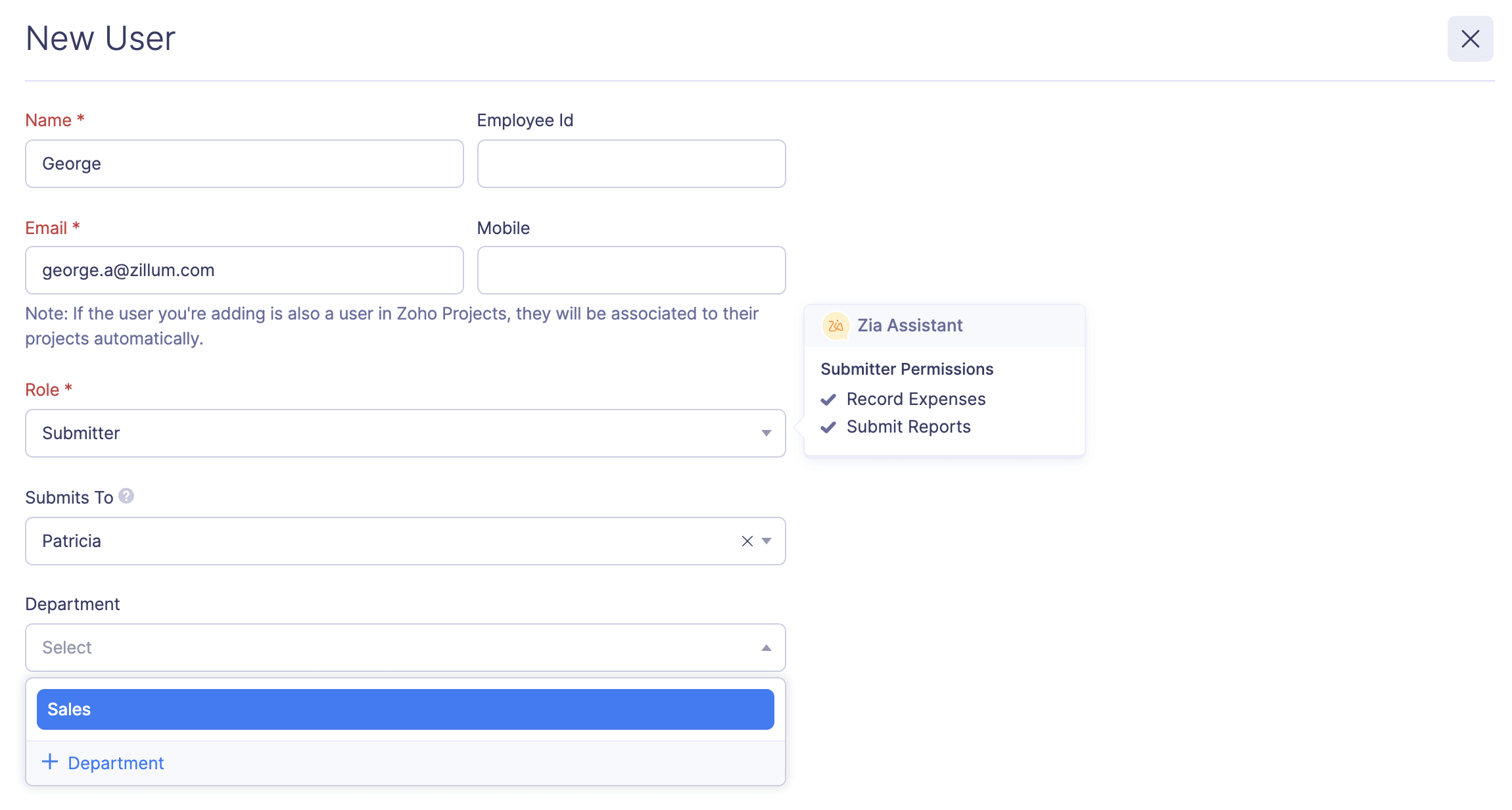 Assign Departments to Users