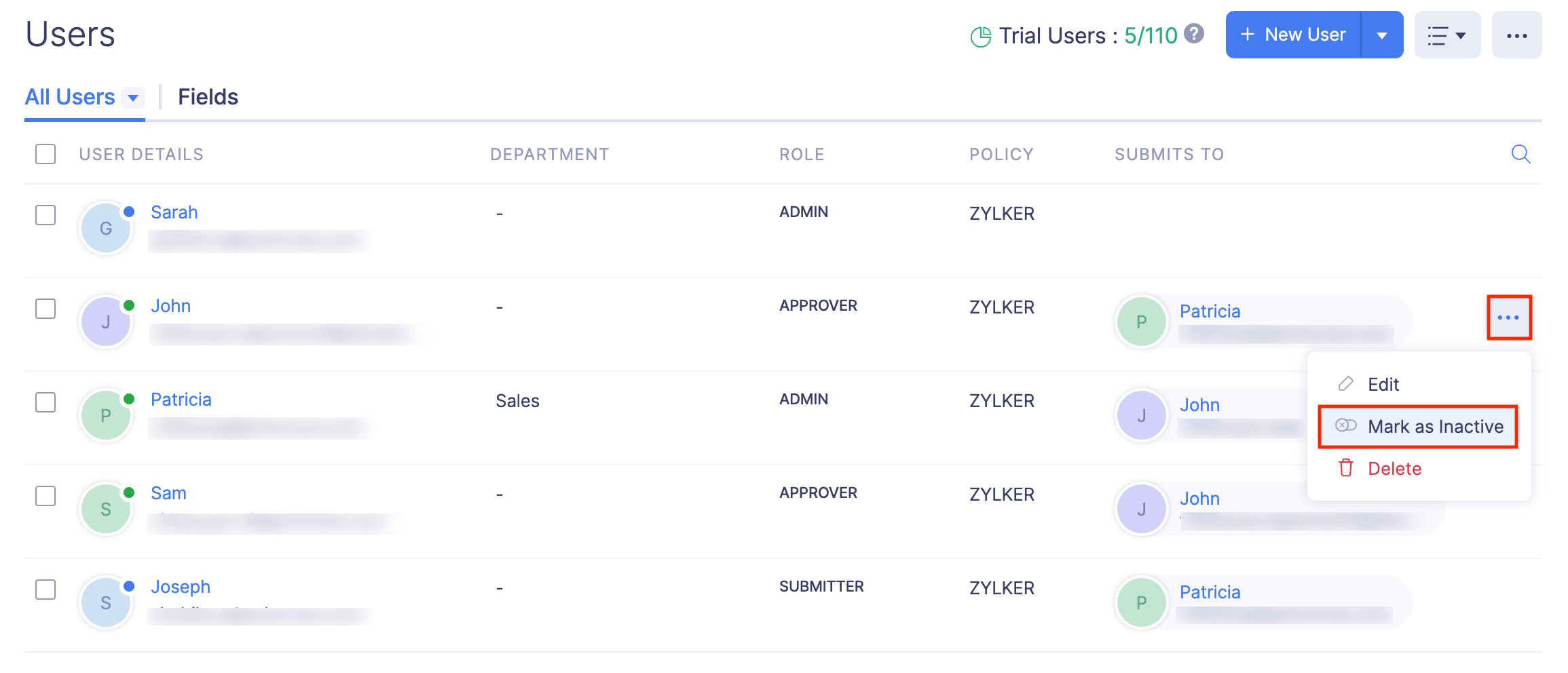 Mark a User as Inactive